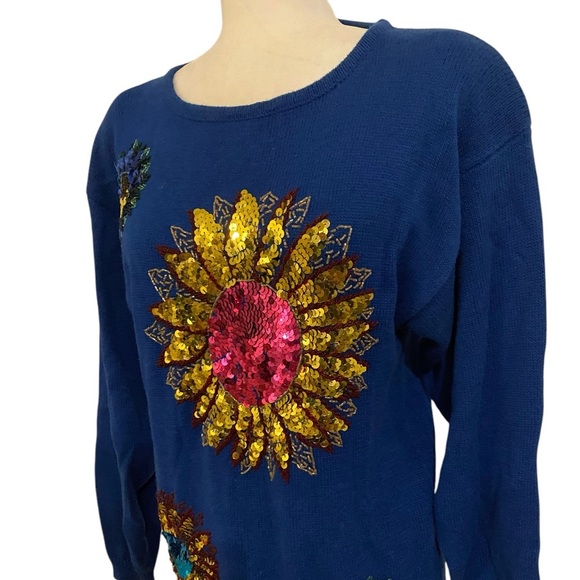 Celina Yang Womens Vintage Sequin Floral Sweater - Picture 4 of 9